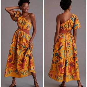 FARM Rio One Shoulder Dress in Vibrant Yellow and Red